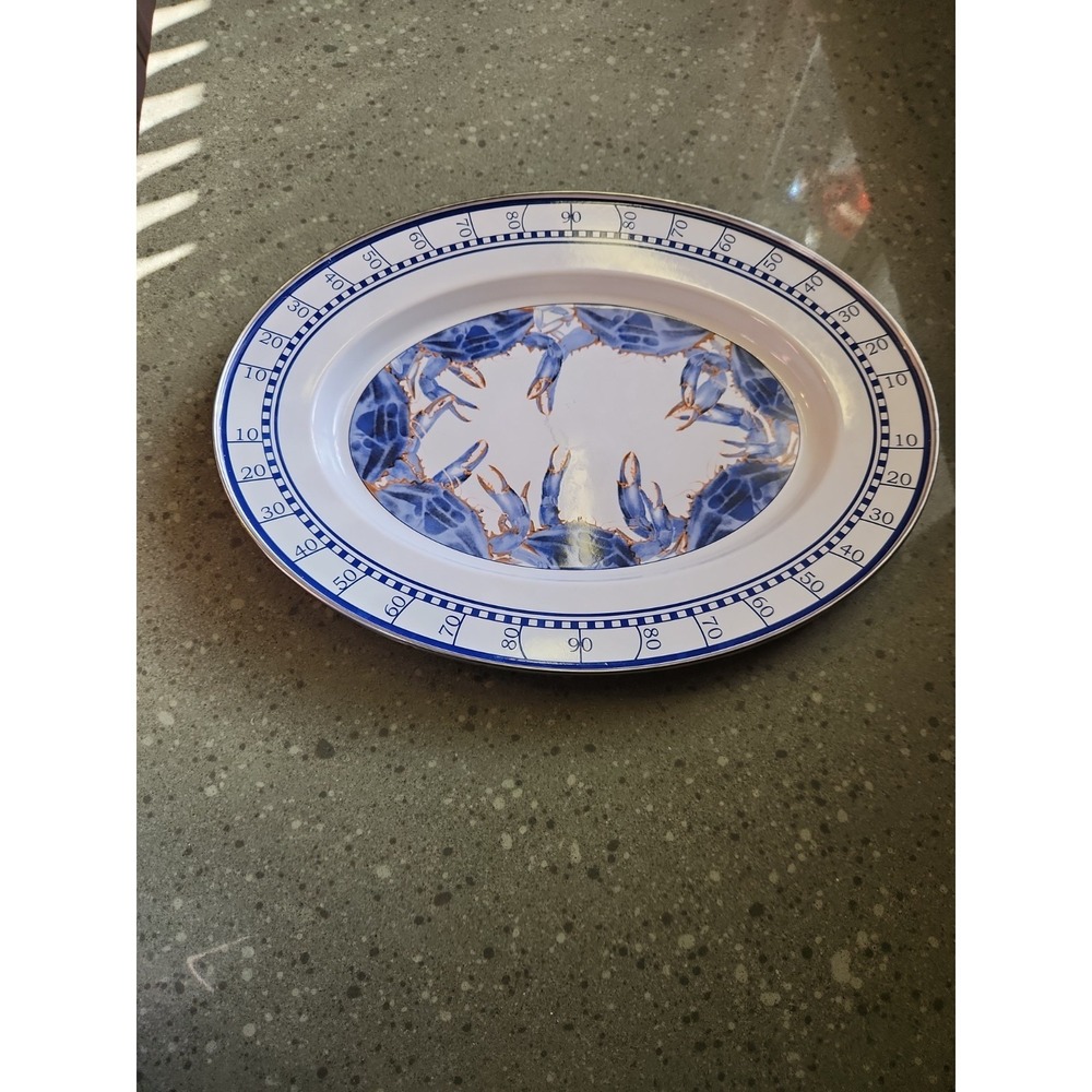 Golden Rabbit Blue Crab Platter Enamel Ware